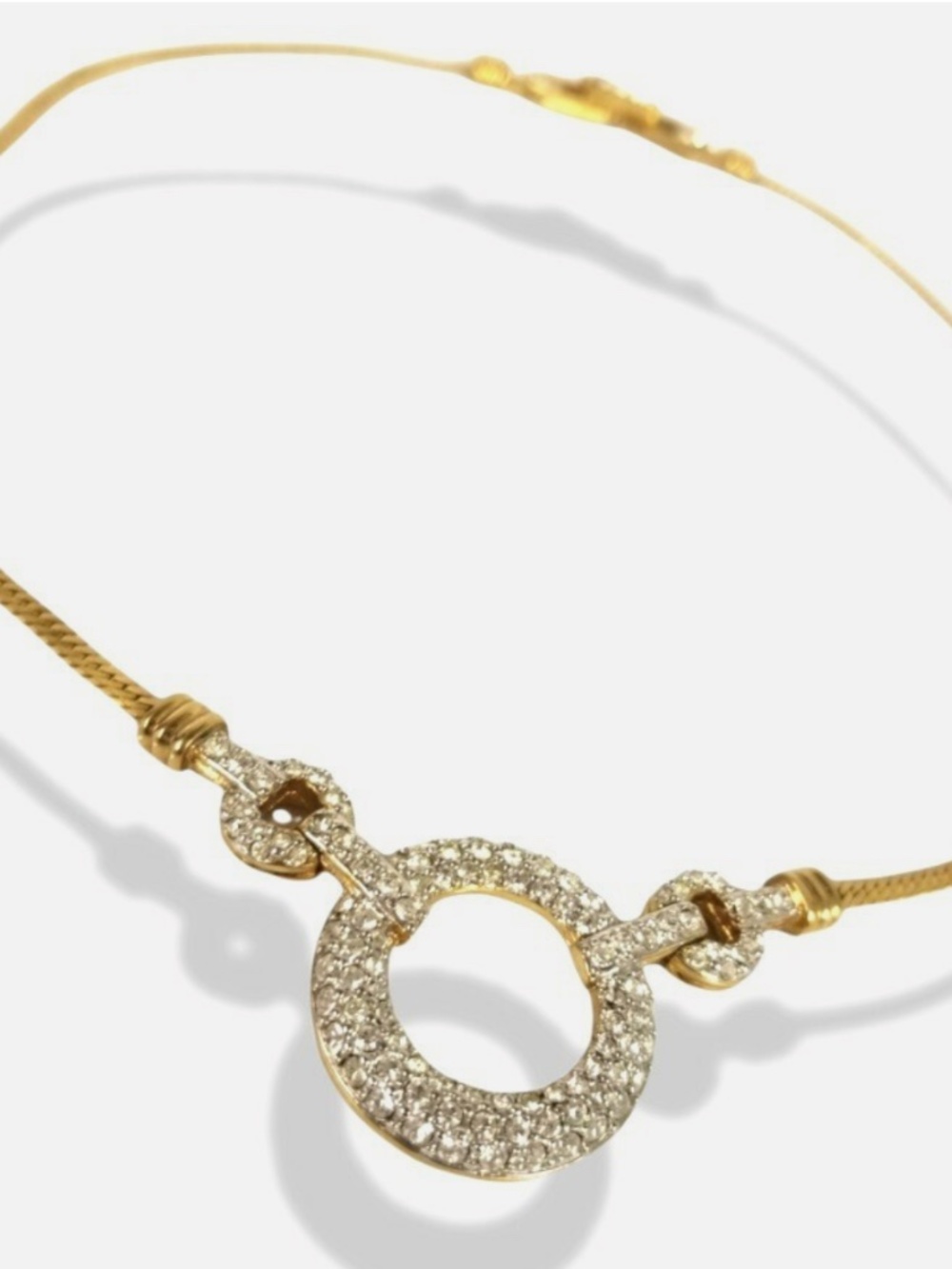 Vintage Swarovski Pave Crystal Circle Necklace on 18k Gold Plated Chain